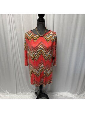 Auditions Tunic Womens Medium Boho Aztec Colorful Chevron Print Stretch Top